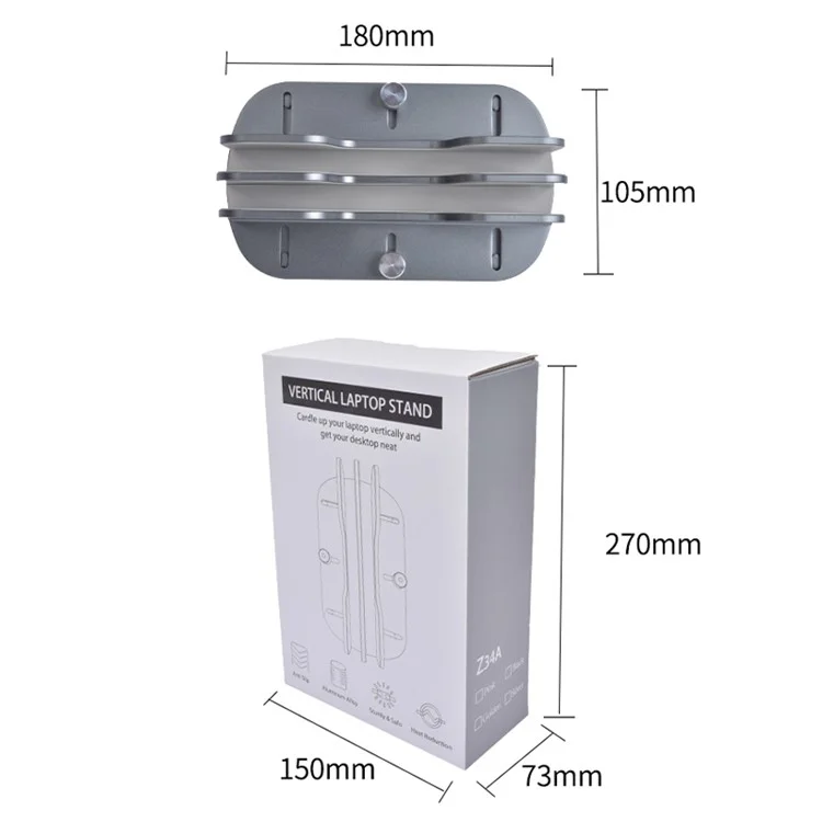 Z34A Large Size Dual Slot Notebook Vertical Storage Base Adjustable Aluminum Alloy Laptop Desktop Stand - Silber
