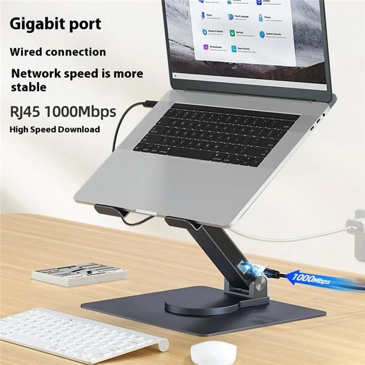 E17SU Pro Laptop Riser Stand Rotatable Desktop Bracket 8-in-1 USB Hub Docking Station - Tarnish