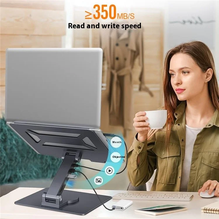 E17SU Pro Laptop Riser Stand Rotatable Desktop Bracket 8-in-1 USB Hub Docking Station - Tarnish
