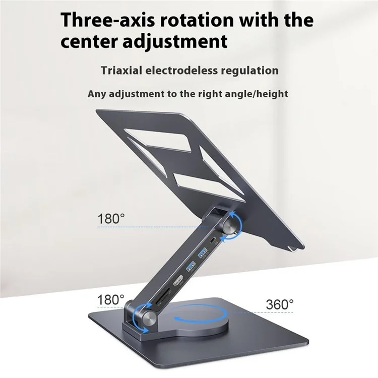 E17SU Pro Laptop Riser Stand Rotatable Desktop Bracket 8-in-1 USB Hub Docking Station - Tarnish
