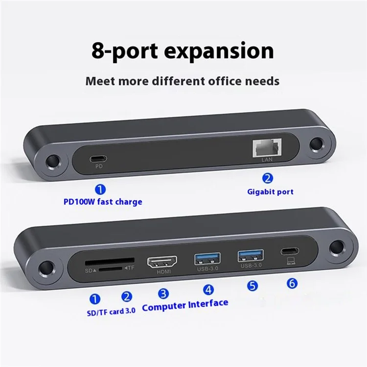 E17SU Pro Laptop Riser Stand Rotatable Desktop Bracket 8-in-1 USB Hub Docking Station - Tarnish