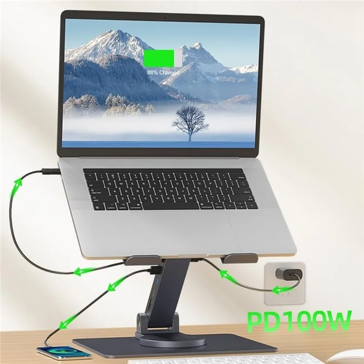 E17SU Pro Laptop Riser Stand Rotatable Desktop Bracket 8-in-1 USB Hub Docking Station - Tarnish