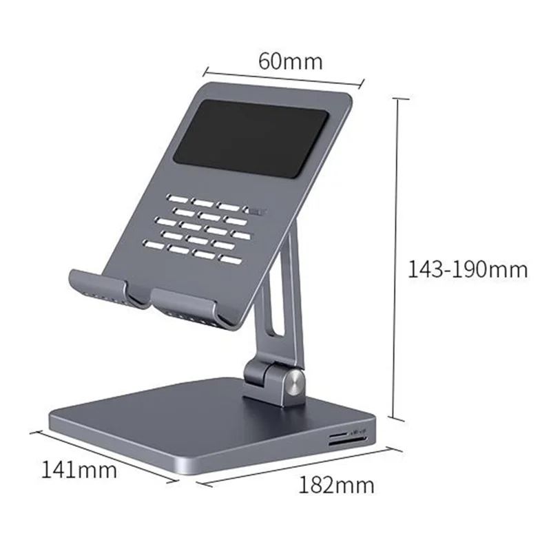 H13U Phone Tablet Stand Aluminum Alloy Desktop Bracket with 7-in-1 USB Hub Docking Station