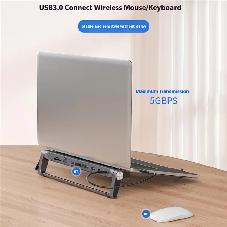 T12U Para Laptop de 7-17 Pulgadas, Soporte Plegable para Tablet con Estación de Acoplamiento de 9 en 1