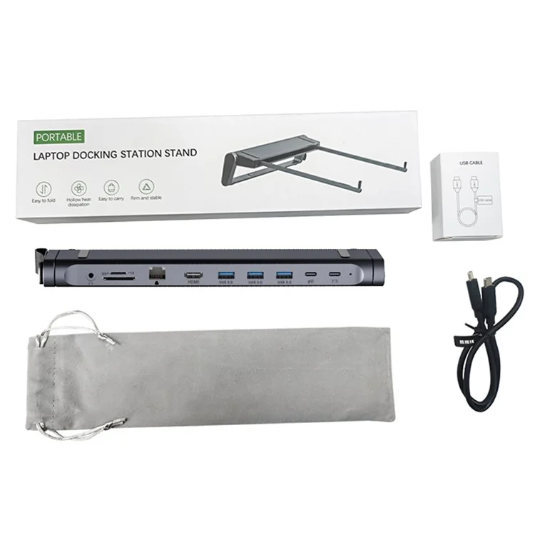 T12U Para Laptop de 7-17 Pulgadas, Soporte Plegable para Tablet con Estación de Acoplamiento de 9 en 1