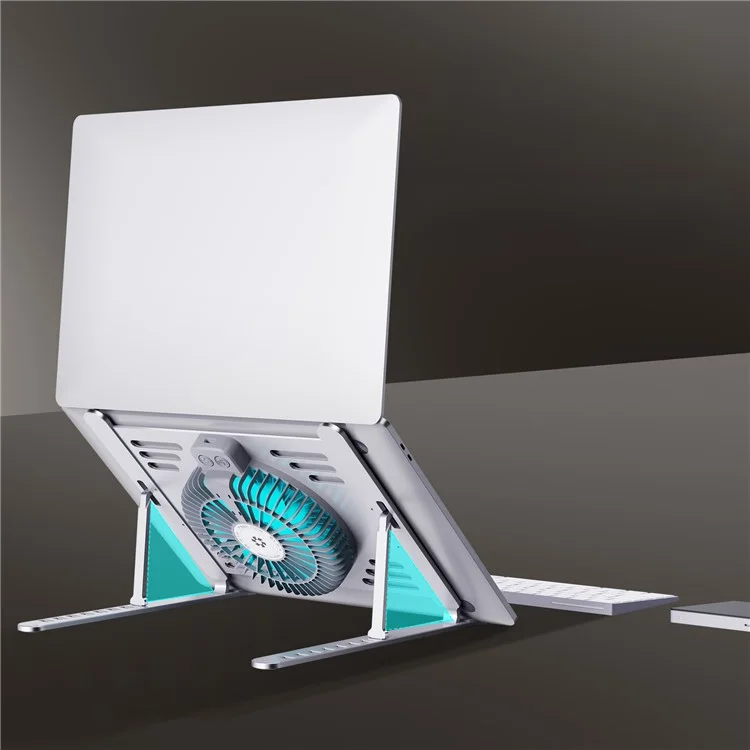 R-JUST HZ44 Foldable Height Adjustable Laptop Cooling Fan Base Metal Notebook Cooler Stand - Silver
