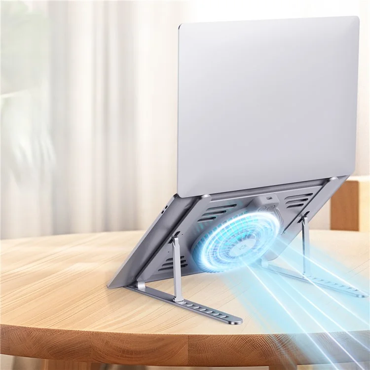 R-JUST HZ44 Foldable Height Adjustable Laptop Cooling Fan Base Metal Notebook Cooler Stand - Silver