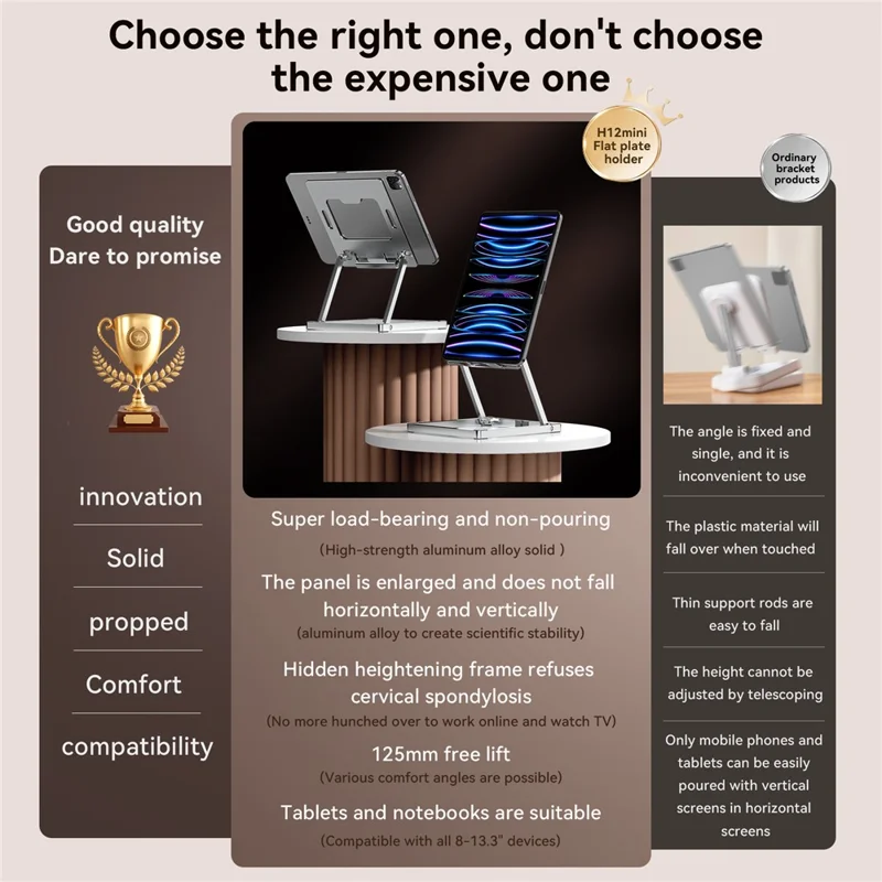 H12mini Foldable Tablet Stand Adjustable Angles Desktop Support for Laptops Up to 13.3 Inches