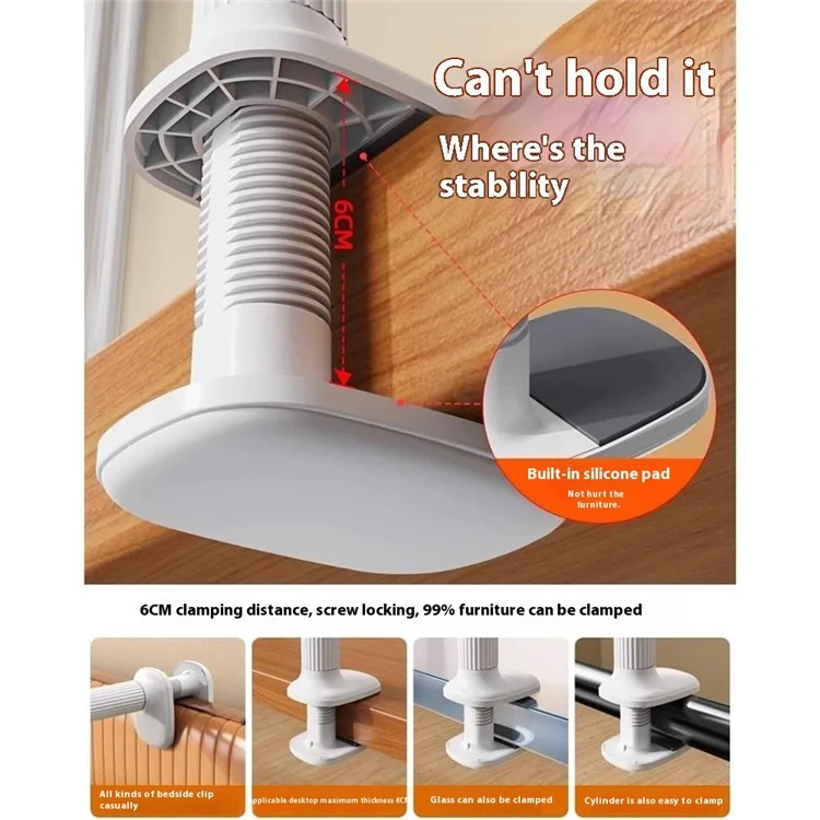 LR-060 110cm Bedside Flexible Phone Holder 360 Degree Rotation Overhead Live Streaming Phone Bracket