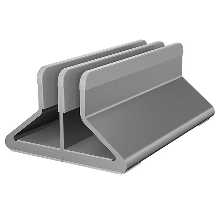 C402 Aluminum Alloy Laptop Tablet Stand Dual Slot Vertical Desktop Holder Organizer Base - Grey
