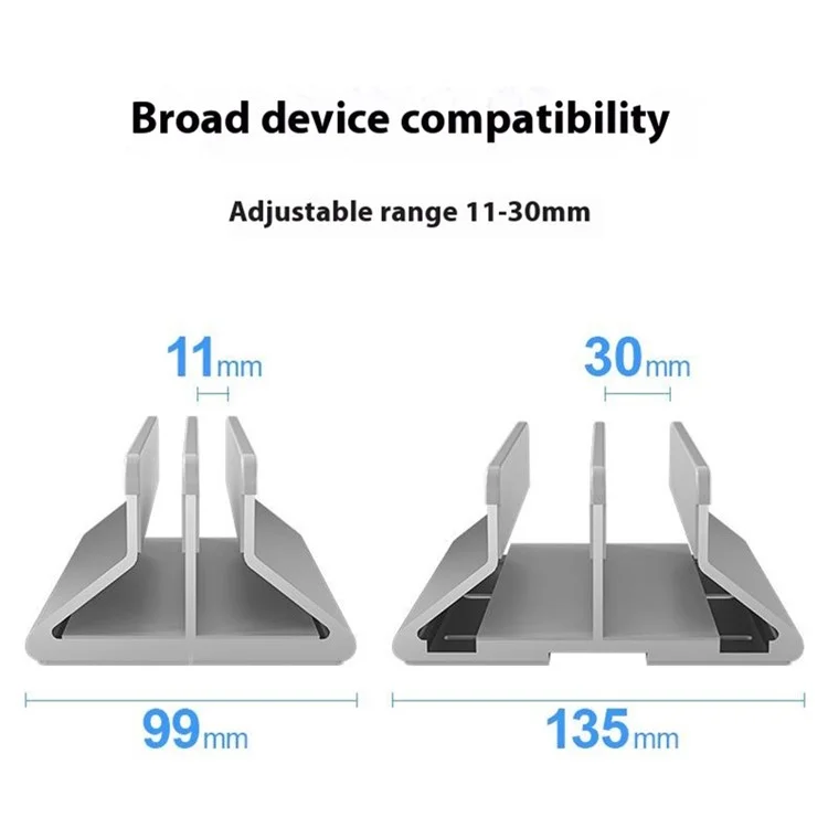 C402 Aluminum Alloy Laptop Tablet Stand Dual Slot Vertical Desktop Holder Organizer Base - Grey