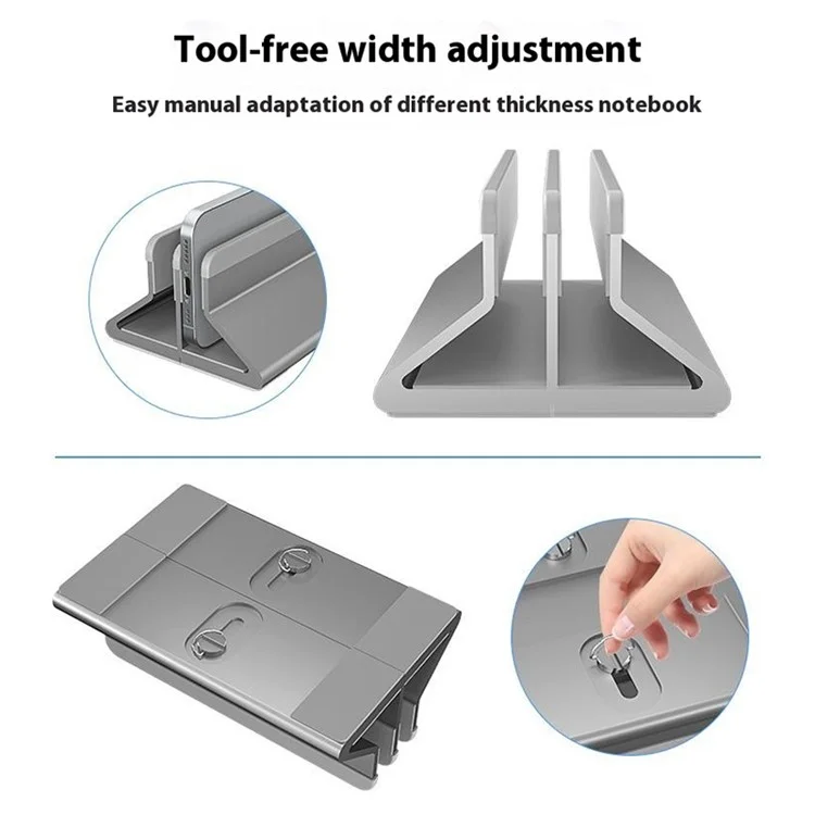 C402 Aluminum Alloy Laptop Tablet Stand Dual Slot Vertical Desktop Holder Organizer Base - Grey