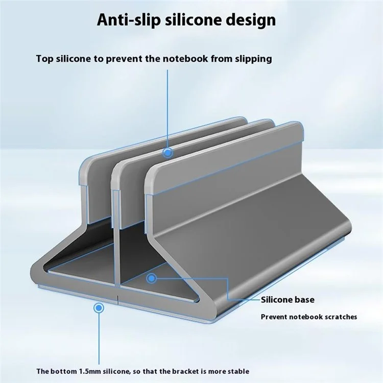 C402 Aluminum Alloy Laptop Tablet Stand Dual Slot Vertical Desktop Holder Organizer Base - Grey