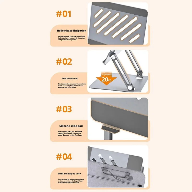 Soporte de Refrigeración para Portátil GFS02-T de Acero al Carbono - Altura Ajustable, Plegable - Plata