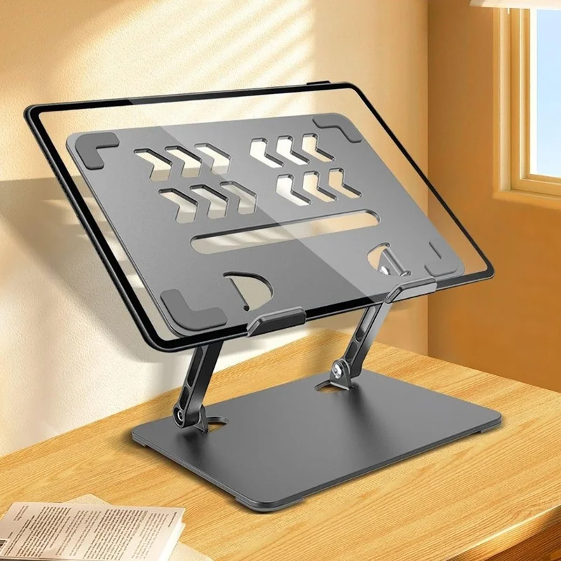 GFS04-T Supporto di raffreddamento per laptop con altezza regolabile, pieghevole in acciaio al carbonio, per tablet e notebook - Grigio