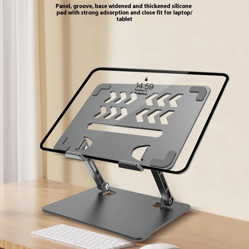GFS04-T Supporto di raffreddamento per laptop con altezza regolabile, pieghevole in acciaio al carbonio, per tablet e notebook - Grigio