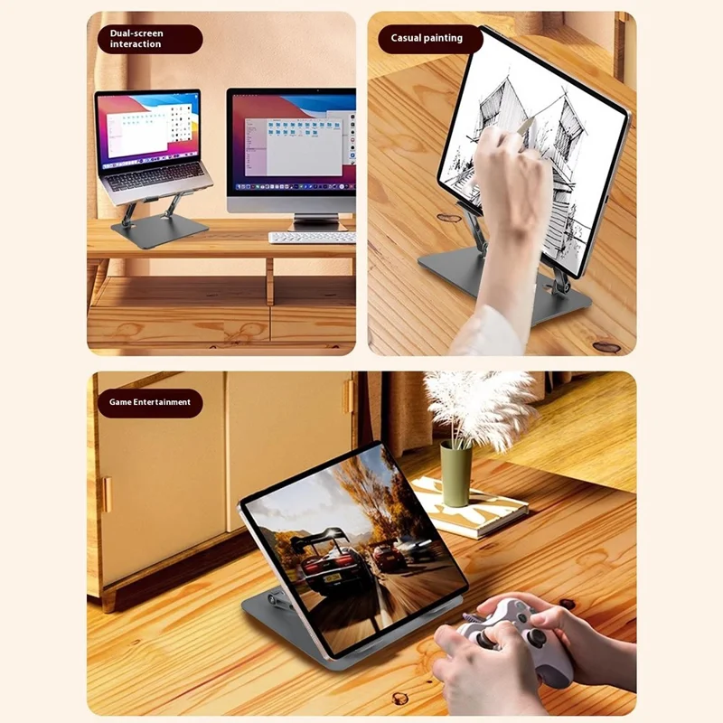 GFS04-T Supporto di raffreddamento per laptop con altezza regolabile, pieghevole in acciaio al carbonio, per tablet e notebook - Grigio
