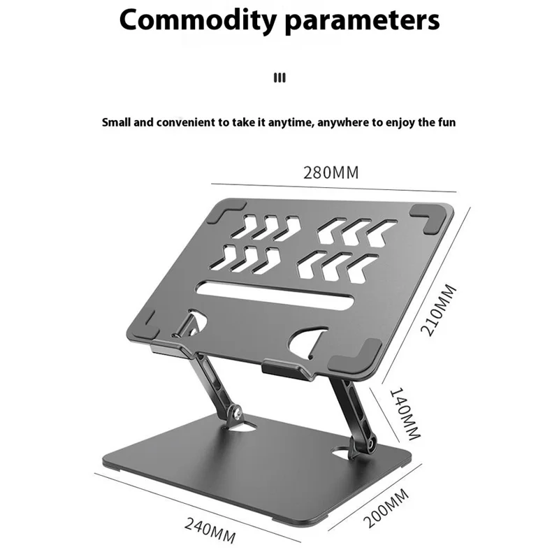 GFS04-T Supporto di raffreddamento per laptop con altezza regolabile, pieghevole in acciaio al carbonio, per tablet e notebook - Grigio