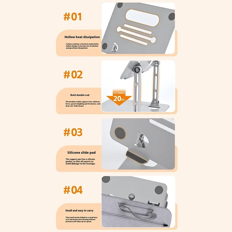 GFS05-T Pour Ordinateurs Portables / Tablettes Support de Refroidissement en Acier au Carbone Hauteur Réglable Pliable - Argent