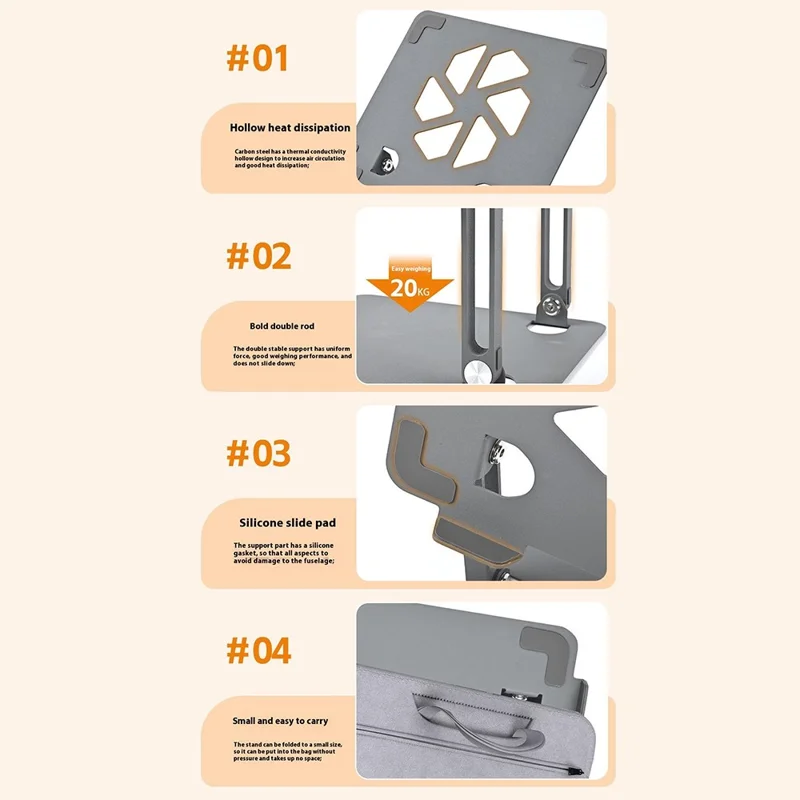 Support de refroidissement pour ordinateur portable en acier au carbone GFS06-T Réglable en hauteur Aéré pour tablettes - Gris
