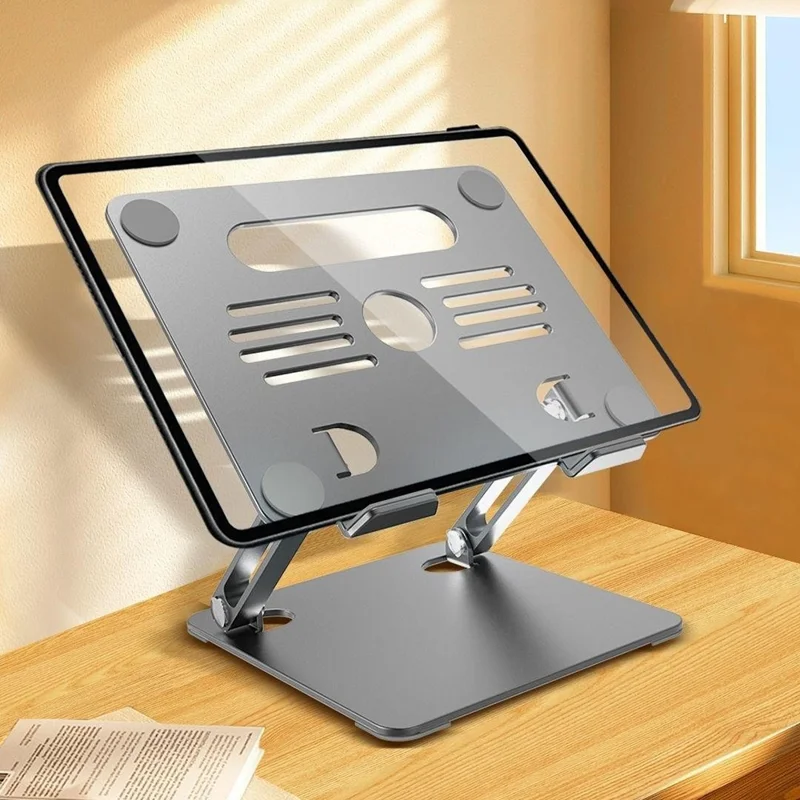 Support de Refroidissement GFS08-T pour Ordinateur Portable en Acier Carbone - Support de Tablette Réglable en Hauteur avec Design Ajouré - Argent