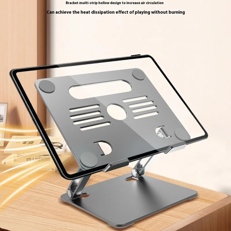 Support de Refroidissement GFS08-T pour Ordinateur Portable en Acier Carbone - Support de Tablette Réglable en Hauteur avec Design Ajouré - Argent