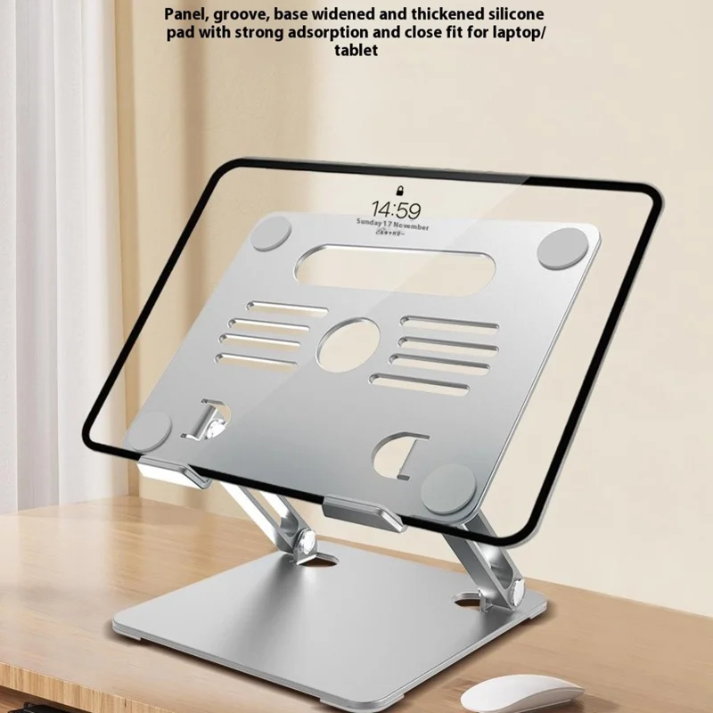 Support de Refroidissement GFS08-T pour Ordinateur Portable en Acier Carbone - Support de Tablette Réglable en Hauteur avec Design Ajouré - Argent