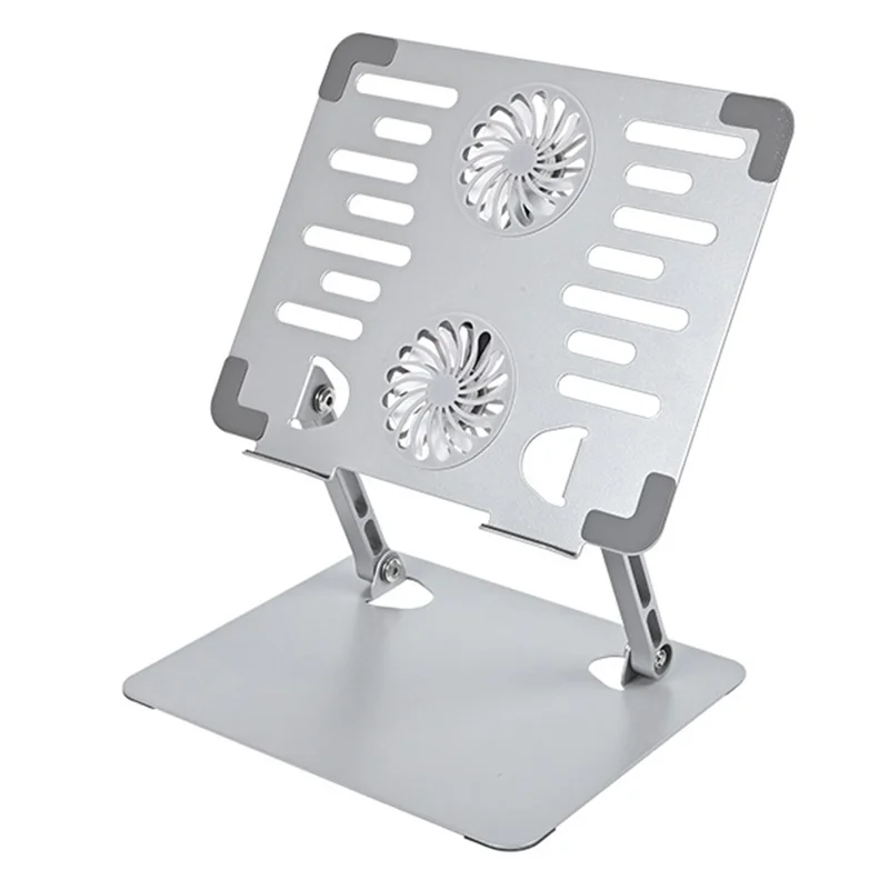 GFF01-T Supporto di raffreddamento per laptop in acciaio al carbonio, regolabile in altezza e pieghevole, con ventola per notebook - Argento