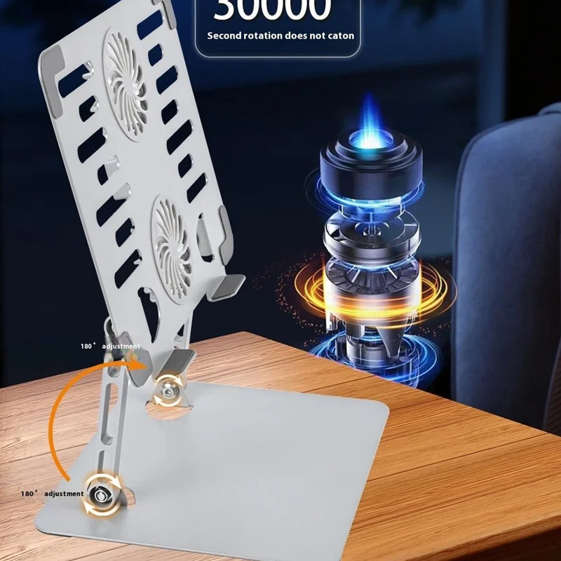 GFF01-T Supporto di raffreddamento per laptop in acciaio al carbonio, regolabile in altezza e pieghevole, con ventola per notebook - Argento