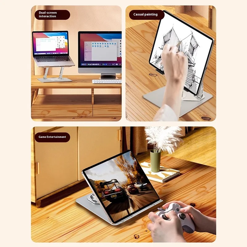 GFF01-T Supporto di raffreddamento per laptop in acciaio al carbonio, regolabile in altezza e pieghevole, con ventola per notebook - Argento