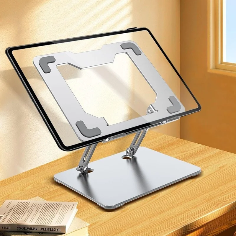 Soporte de Refrigeración Plegable para Portátil GFS012-T de Acero al Carbono con Altura Ajustable y Soporte para Tablet - Plateado