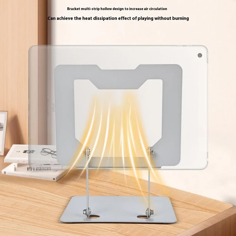 Soporte de Refrigeración Plegable para Portátil GFS012-T de Acero al Carbono con Altura Ajustable y Soporte para Tablet - Plateado