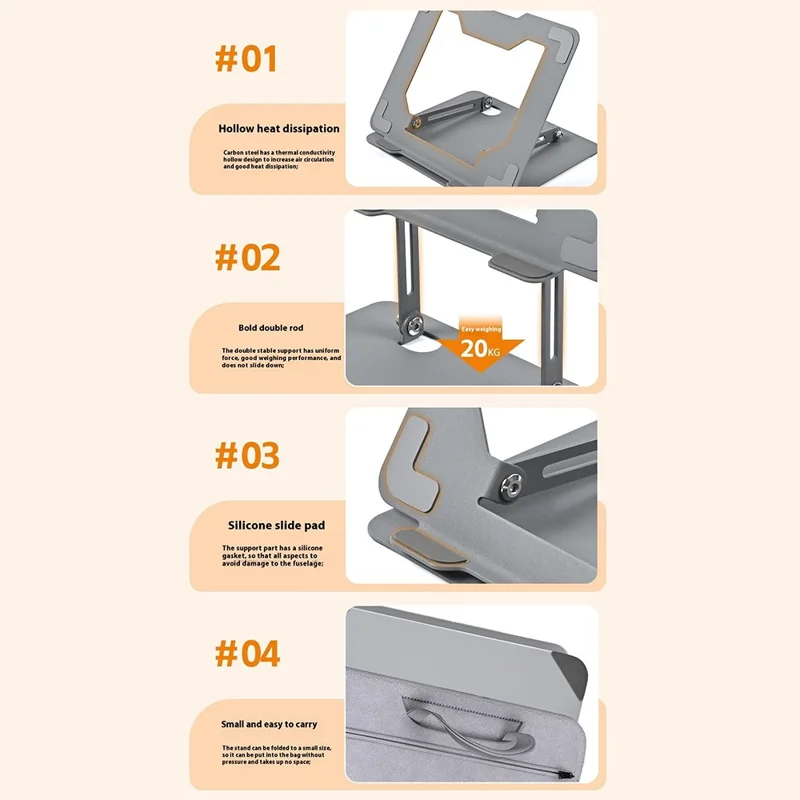 GFX012-T 360-Grad-Drehbarer Laptop-Halter Kühlständer Höhenverstellbar aus Kohlenstoffstahl Faltbare Halterung - Grau