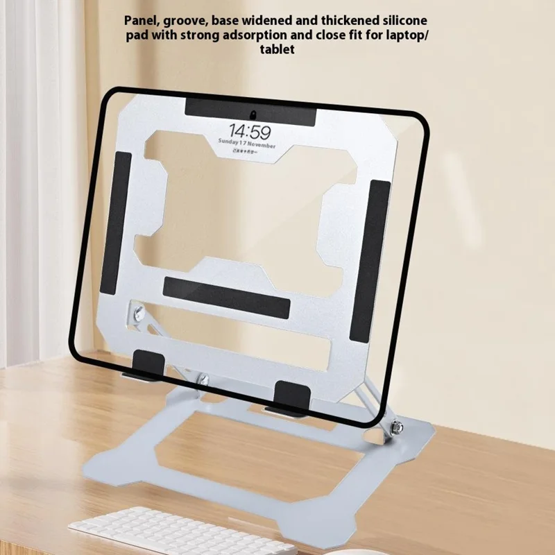 Soporte de Refrigeración para Portátil GFS14-TT de Acero al Carbono, Capacidad de 5 kg, Altura Ajustable con Diseño Calado - Plateado