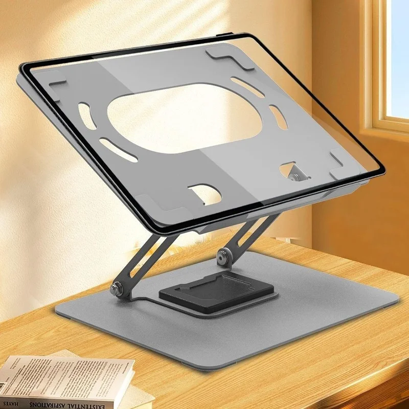 Supporto di raffreddamento per laptop GFX07-T con altezza regolabile, rotazione a 360 gradi, struttura pieghevole in acciaio al carbonio - Grigio