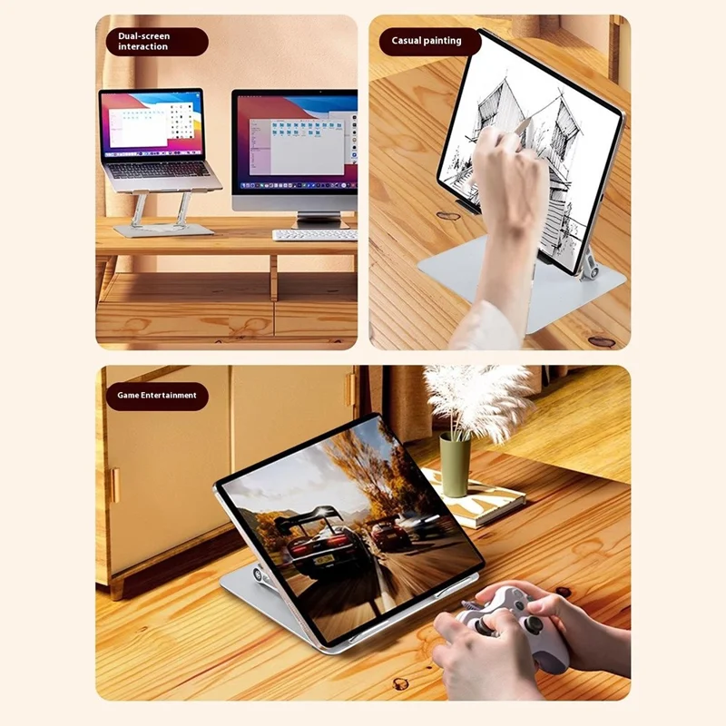 Supporto di raffreddamento per laptop GFX07-T con altezza regolabile, rotazione a 360 gradi, struttura pieghevole in acciaio al carbonio - Grigio
