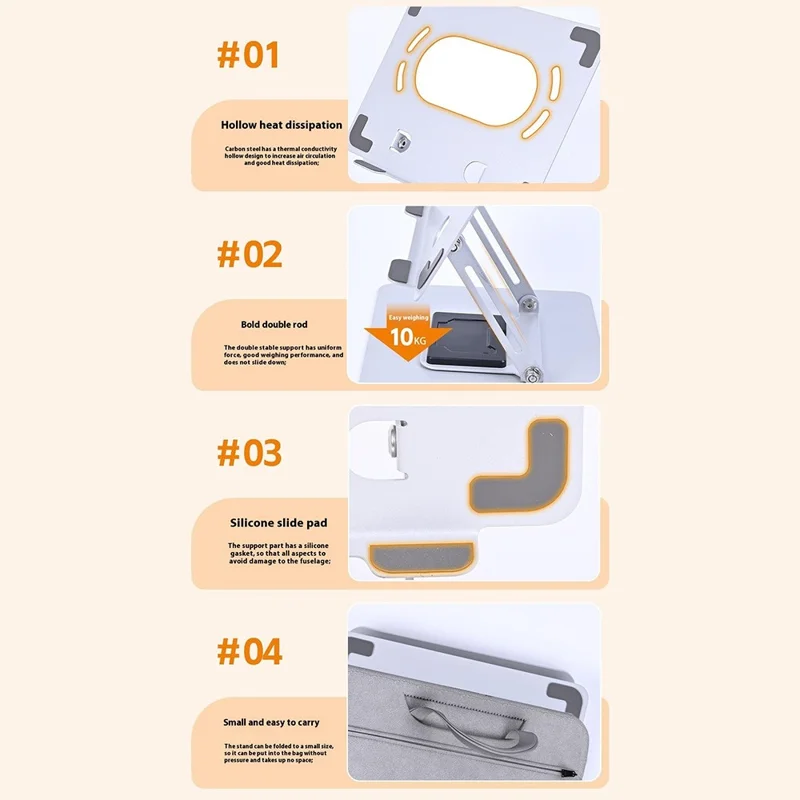 Supporto di raffreddamento per laptop GFX07-T con altezza regolabile, rotazione a 360 gradi, struttura pieghevole in acciaio al carbonio - Grigio