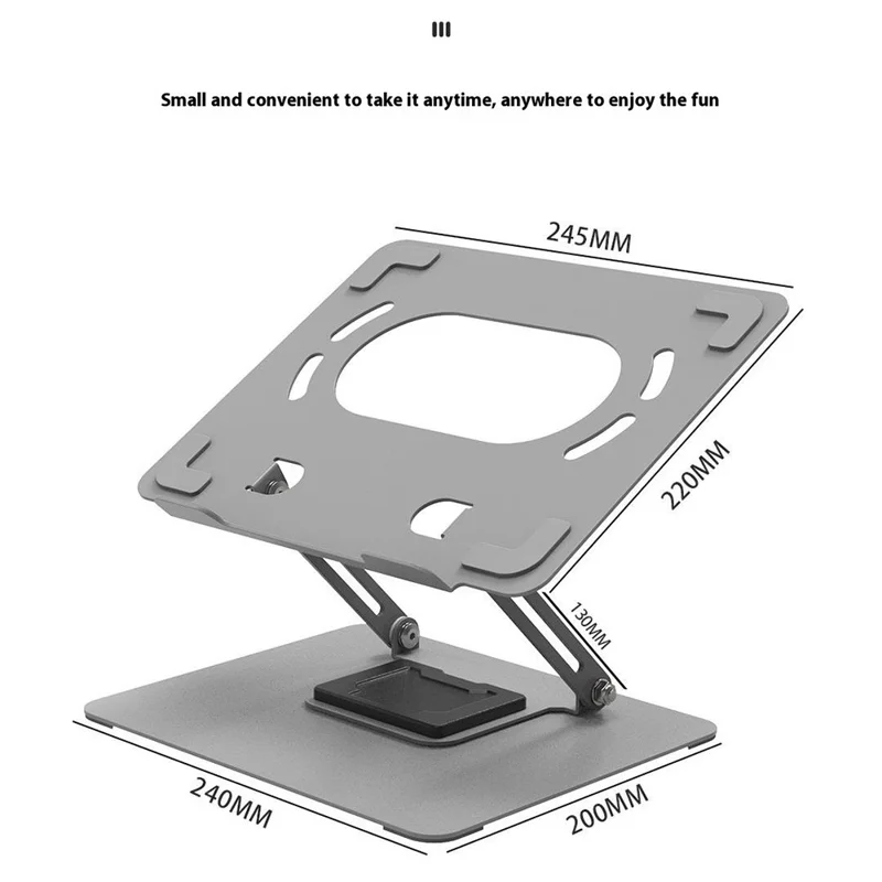 Supporto di raffreddamento per laptop GFX07-T con altezza regolabile, rotazione a 360 gradi, struttura pieghevole in acciaio al carbonio - Grigio