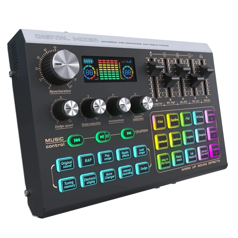 Mezclador de audio compatible con Bluetooth X9 con alimentación fantasma XLR de 48V Tarjeta de sonido USB de 4 canales Cambiador de voz