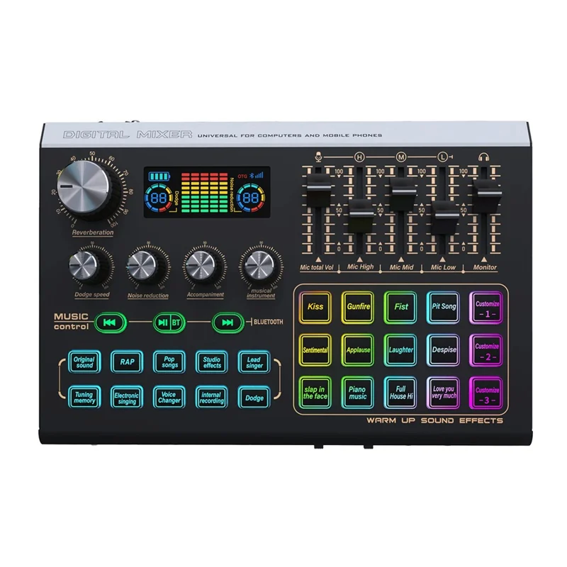 Mezclador de audio compatible con Bluetooth X9 con alimentación fantasma XLR de 48V Tarjeta de sonido USB de 4 canales Cambiador de voz
