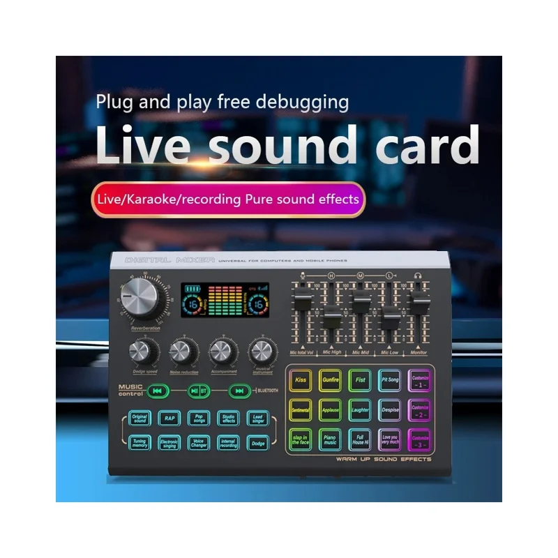 Mezclador de audio compatible con Bluetooth X9 con alimentación fantasma XLR de 48V Tarjeta de sonido USB de 4 canales Cambiador de voz