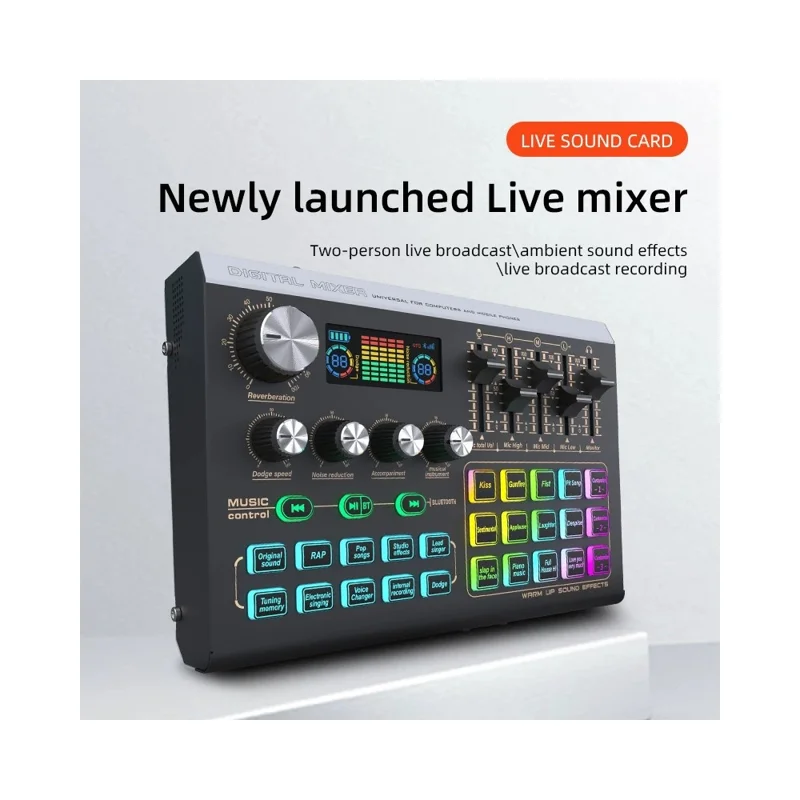 Mezclador de audio compatible con Bluetooth X9 con alimentación fantasma XLR de 48V Tarjeta de sonido USB de 4 canales Cambiador de voz