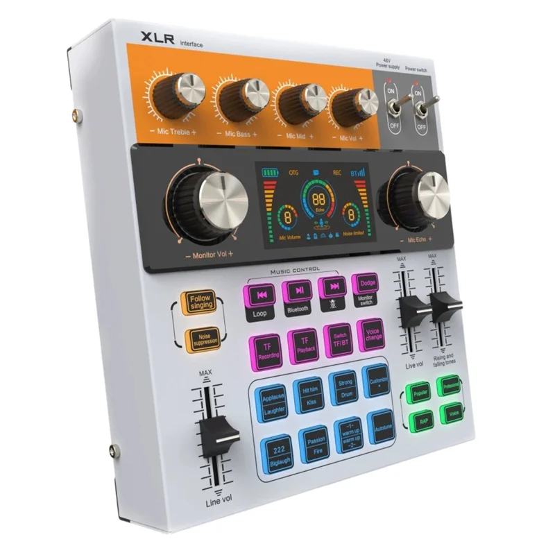 C200 Audiomischpult Soundkarte Bluetooth-kompatibel Einstellbarer Mischpult für Live-Streaming / Gesang - Weiß