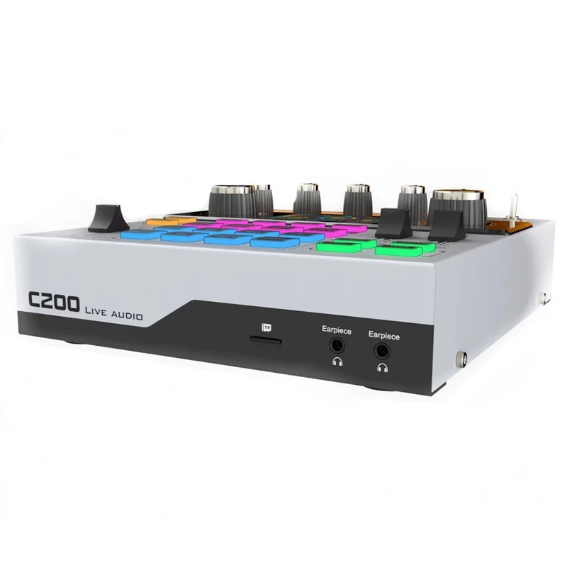 C200 Audiomischpult Soundkarte Bluetooth-kompatibel Einstellbarer Mischpult für Live-Streaming / Gesang - Weiß