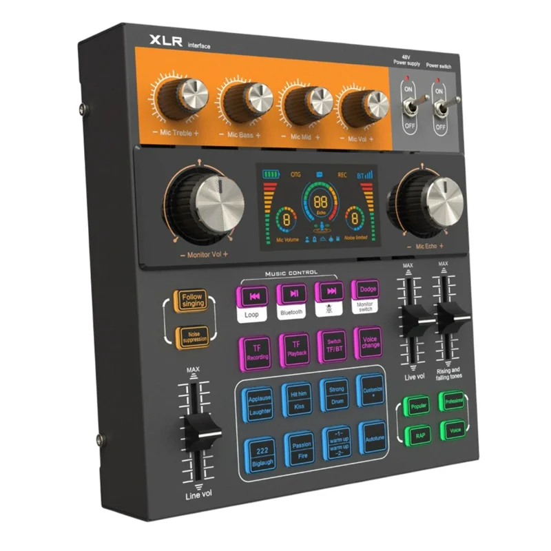 C200 Audio Mixer Sound Card Bluetooth-compatible Adjustable Mixing Console for Live Streaming  /  Singing - Black