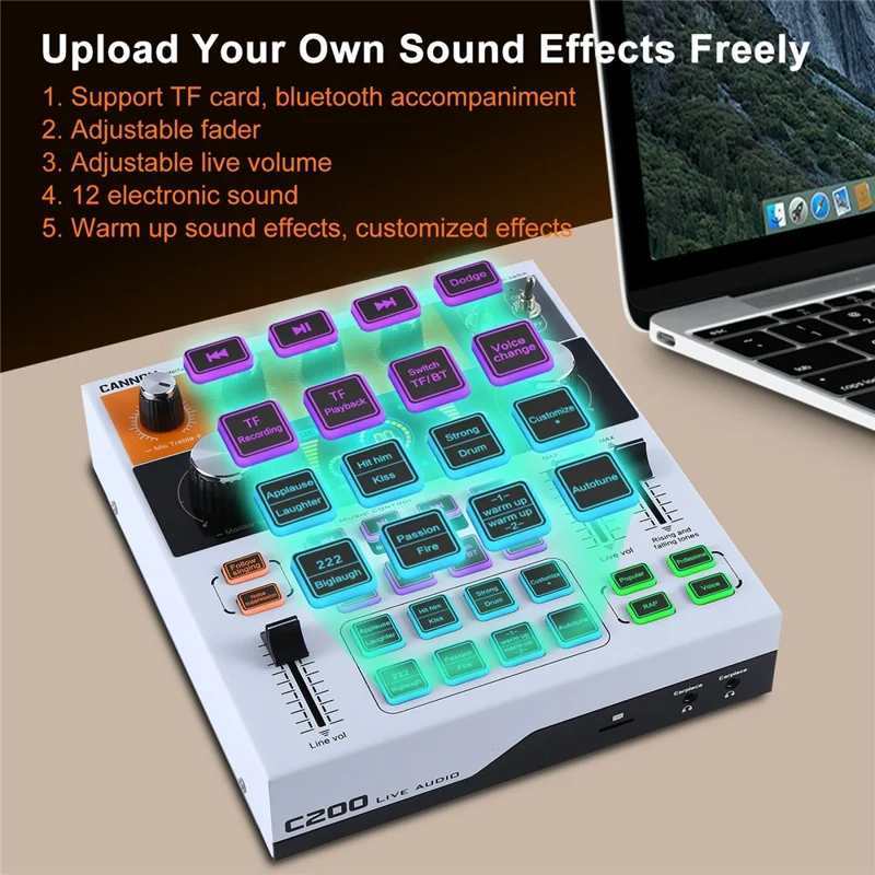 C200 Audio Mixer Sound Card Bluetooth-compatible Adjustable Mixing Console for Live Streaming  /  Singing - Black