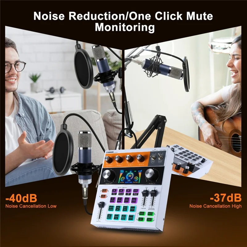 C200 Audio Mixer Sound Card Bluetooth-compatible Adjustable Mixing Console for Live Streaming  /  Singing - Black