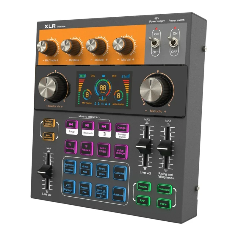 C200 Audio Mixer Sound Card Bluetooth-compatible Adjustable Mixing Console for Live Streaming  /  Singing - Black