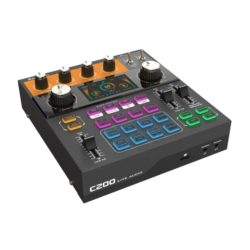 C200 Audio Mixer Sound Card Bluetooth-compatible Adjustable Mixing Console for Live Streaming  /  Singing - Black