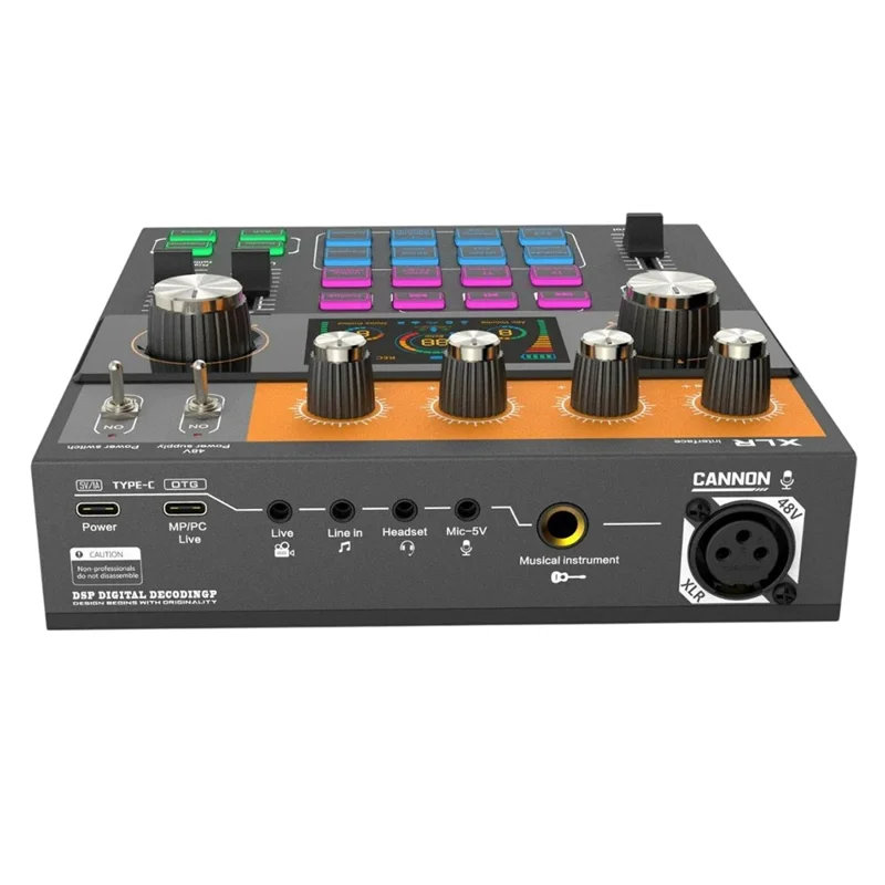 C200 Audio Mixer Sound Card Bluetooth-compatible Adjustable Mixing Console for Live Streaming  /  Singing - Black